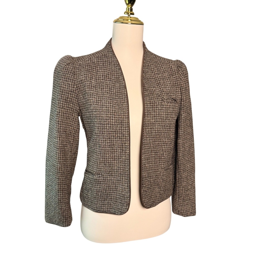 Vintage Central Park New York Brown Wool Tweed Puff Shoulder Blazer ILGWU 70s